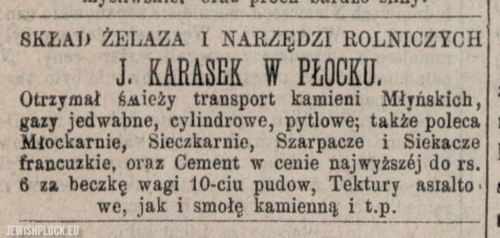 An advertisement of the company of Icek Karasek on the corner of Szeroka (now Józefa Kwiatka) and Jerozolimska streets.